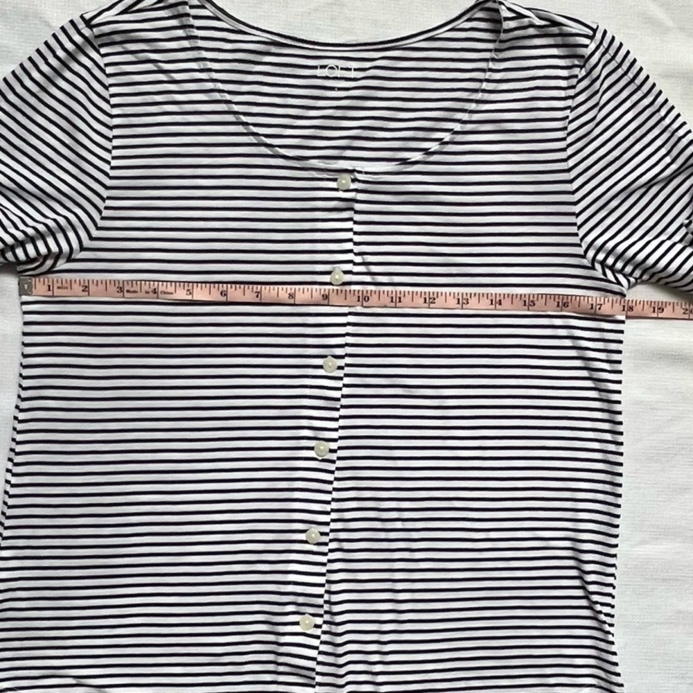 LOFT Outlet Striped Button Front Top Womens Small Tie Sleeve Scoop Neck - Picture 6 of 7